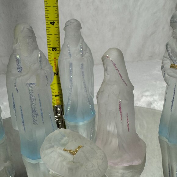 Frosted Glass Nativity Scene Ethereal Winter Landscape Display on Mirror - Picture 5 of 8